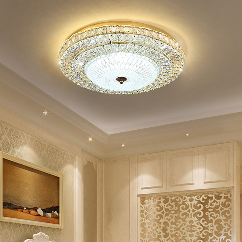 Clear Crystal Circle Flush Ceiling Light Contemporary LED Flush Light with Glass Diffuser in White Clearhalo 'Ceiling Lights' 'Close To Ceiling Lights' 'Close to ceiling' 'Flush mount' Lighting' 154805