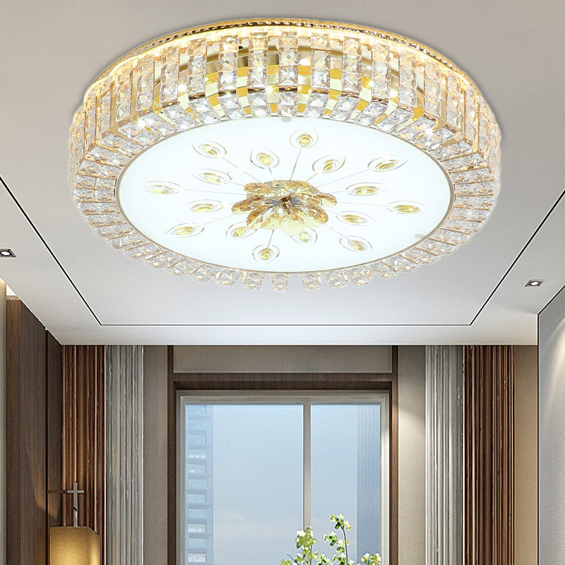 16"/19.5" Dia Circle Flush Mount Fixture Bedroom LED Modern Clear Crystal Flush Lamp with Frosted Glass Diffuser in Gold Clearhalo 'Ceiling Lights' 'Close To Ceiling Lights' 'Close to ceiling' 'Flush mount' Lighting' 154819