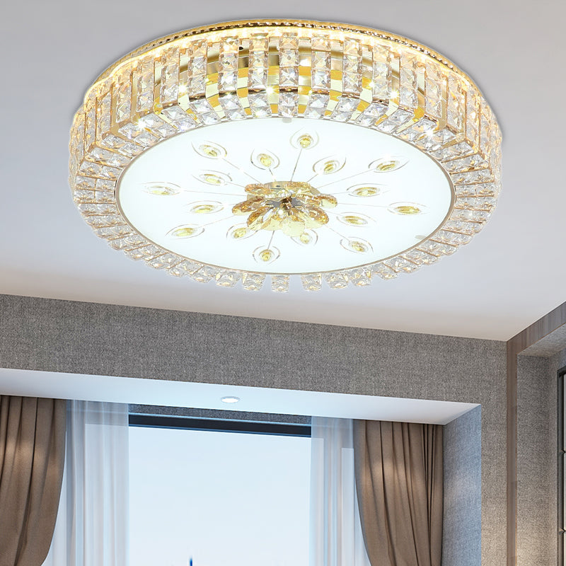 16"/19.5" Dia Circle Flush Mount Fixture Bedroom LED Modern Clear Crystal Flush Lamp with Frosted Glass Diffuser in Gold Clearhalo 'Ceiling Lights' 'Close To Ceiling Lights' 'Close to ceiling' 'Flush mount' Lighting' 154820