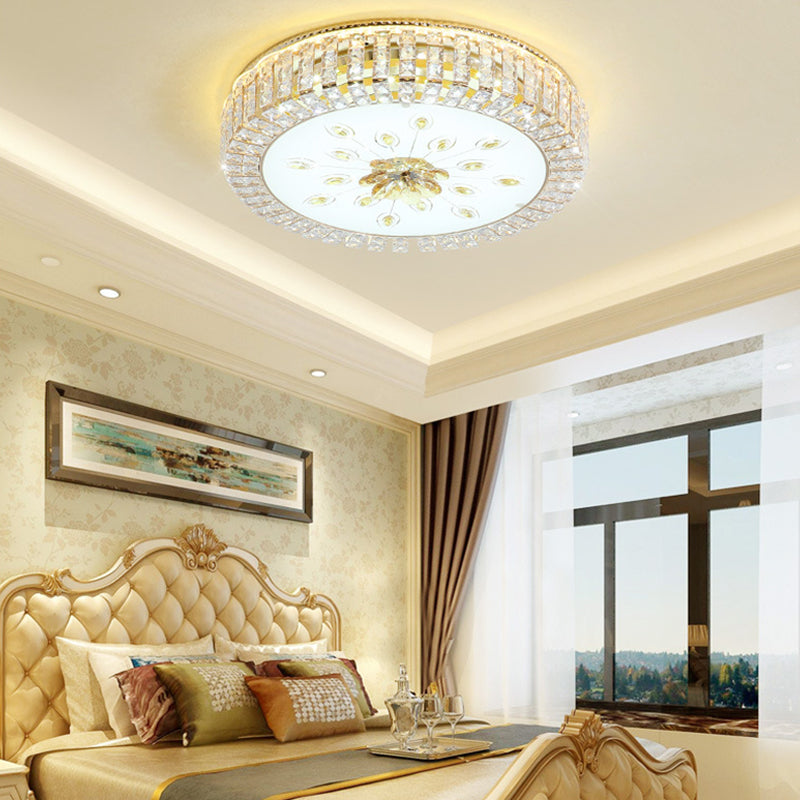 16"/19.5" Dia Circle Flush Mount Fixture Bedroom LED Modern Clear Crystal Flush Lamp with Frosted Glass Diffuser in Gold Clearhalo 'Ceiling Lights' 'Close To Ceiling Lights' 'Close to ceiling' 'Flush mount' Lighting' 154821