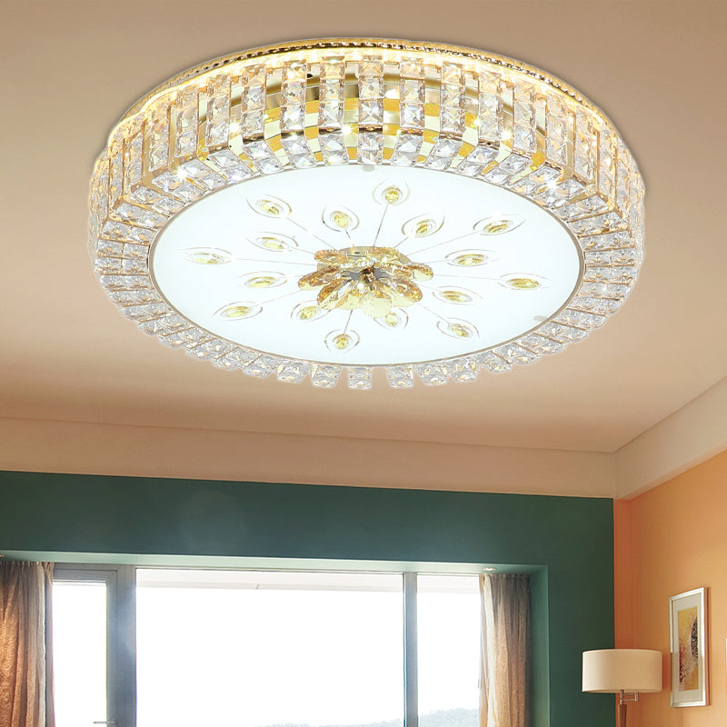 16"/19.5" Dia Circle Flush Mount Fixture Bedroom LED Modern Clear Crystal Flush Lamp with Frosted Glass Diffuser in Gold Clearhalo 'Ceiling Lights' 'Close To Ceiling Lights' 'Close to ceiling' 'Flush mount' Lighting' 154822