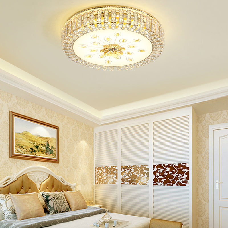 16"/19.5" Dia Circle Flush Mount Fixture Bedroom LED Modern Clear Crystal Flush Lamp with Frosted Glass Diffuser in Gold Clearhalo 'Ceiling Lights' 'Close To Ceiling Lights' 'Close to ceiling' 'Flush mount' Lighting' 154823