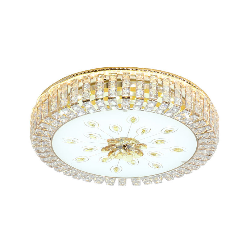 16"/19.5" Dia Circle Flush Mount Fixture Bedroom LED Modern Clear Crystal Flush Lamp with Frosted Glass Diffuser in Gold Clearhalo 'Ceiling Lights' 'Close To Ceiling Lights' 'Close to ceiling' 'Flush mount' Lighting' 154824