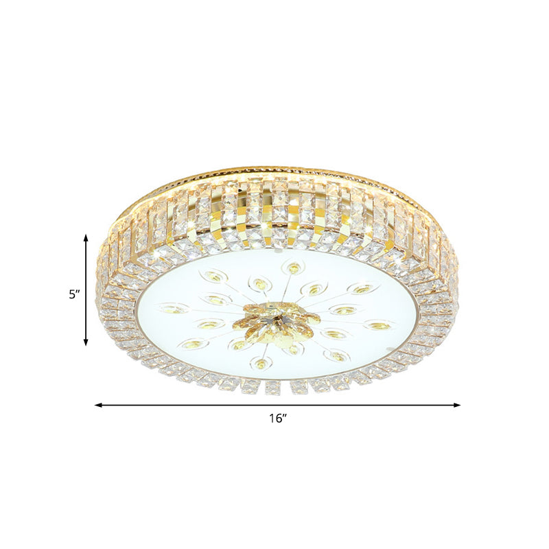 16"/19.5" Dia Circle Flush Mount Fixture Bedroom LED Modern Clear Crystal Flush Lamp with Frosted Glass Diffuser in Gold Clearhalo 'Ceiling Lights' 'Close To Ceiling Lights' 'Close to ceiling' 'Flush mount' Lighting' 154825