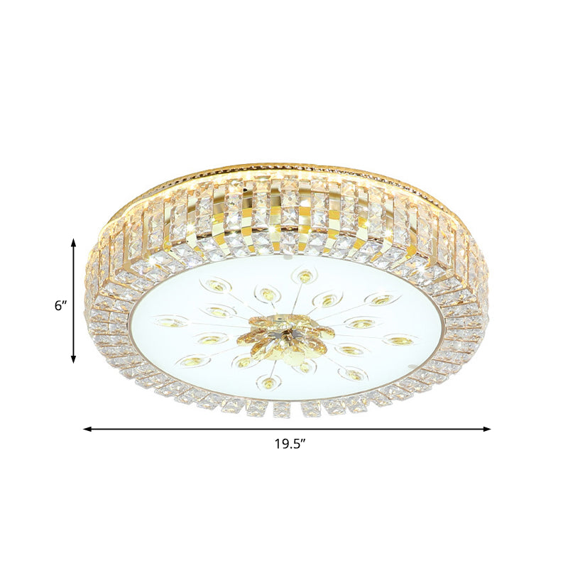 16"/19.5" Dia Circle Flush Mount Fixture Bedroom LED Modern Clear Crystal Flush Lamp with Frosted Glass Diffuser in Gold Clearhalo 'Ceiling Lights' 'Close To Ceiling Lights' 'Close to ceiling' 'Flush mount' Lighting' 154826