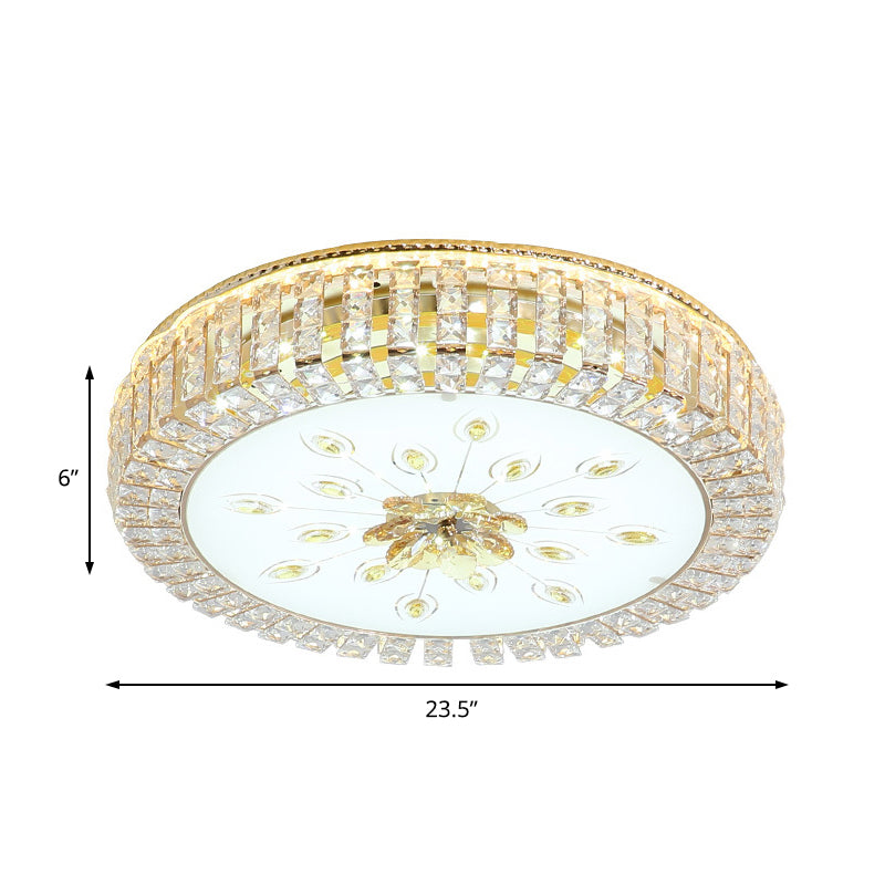 16"/19.5" Dia Circle Flush Mount Fixture Bedroom LED Modern Clear Crystal Flush Lamp with Frosted Glass Diffuser in Gold Clearhalo 'Ceiling Lights' 'Close To Ceiling Lights' 'Close to ceiling' 'Flush mount' Lighting' 154827