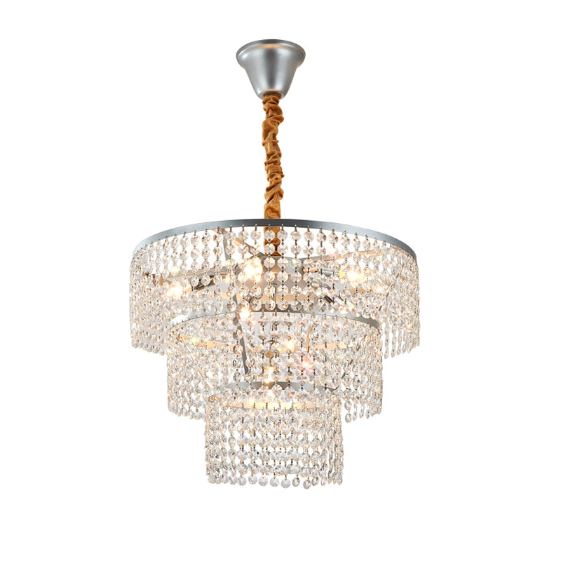 4/5/6 Lights Tiered Chandelier Lighting Contemporary Clear Crystal Hanging Ceiling Light in Chrome, 12"/16"/21.5" Wide Clearhalo 'Ceiling Lights' 'Chandeliers' 'Modern Chandeliers' 'Modern' Lighting' 154831