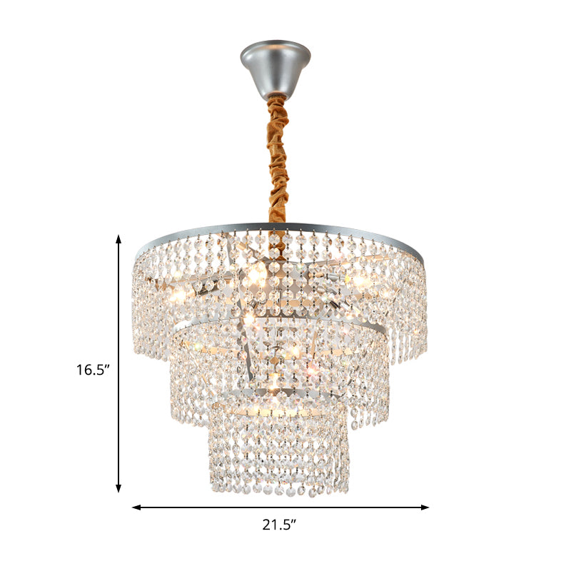 4/5/6 Lights Tiered Chandelier Lighting Contemporary Clear Crystal Hanging Ceiling Light in Chrome, 12"/16"/21.5" Wide Clearhalo 'Ceiling Lights' 'Chandeliers' 'Modern Chandeliers' 'Modern' Lighting' 154832