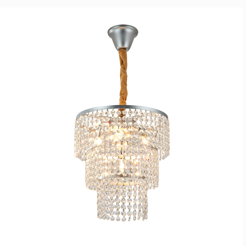 4/5/6 Lights Tiered Chandelier Lighting Contemporary Clear Crystal Hanging Ceiling Light in Chrome, 12"/16"/21.5" Wide Clearhalo 'Ceiling Lights' 'Chandeliers' 'Modern Chandeliers' 'Modern' Lighting' 154835