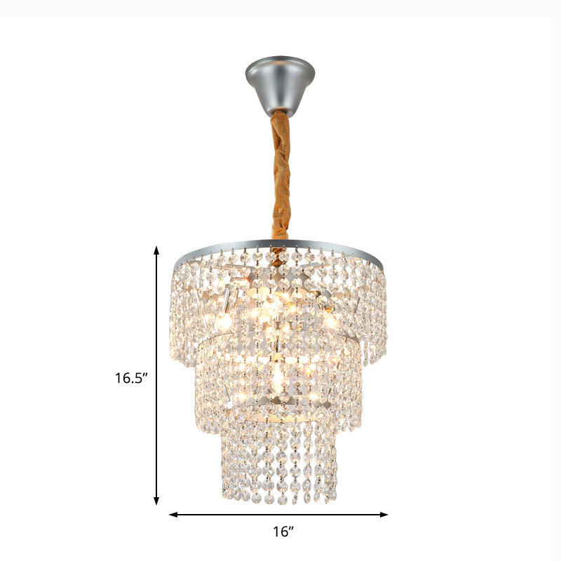 4/5/6 Lights Tiered Chandelier Lighting Contemporary Clear Crystal Hanging Ceiling Light in Chrome, 12"/16"/21.5" Wide Clearhalo 'Ceiling Lights' 'Chandeliers' 'Modern Chandeliers' 'Modern' Lighting' 154836