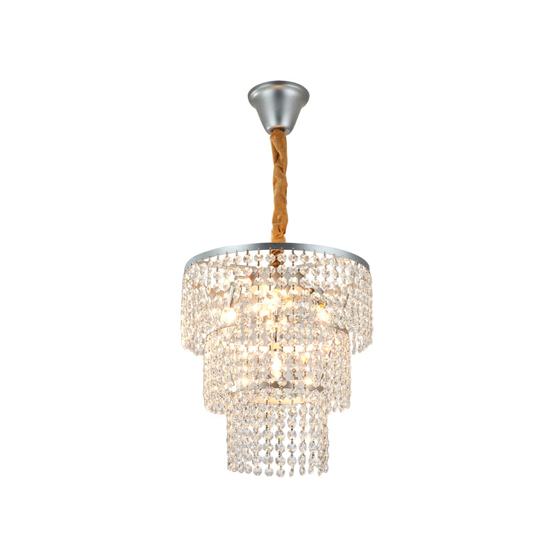 4/5/6 Lights Tiered Chandelier Lighting Contemporary Clear Crystal Hanging Ceiling Light in Chrome, 12"/16"/21.5" Wide Clearhalo 'Ceiling Lights' 'Chandeliers' 'Modern Chandeliers' 'Modern' Lighting' 154839