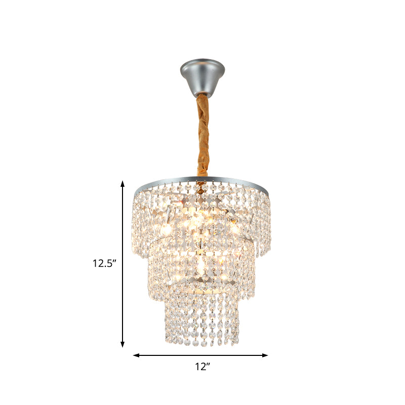 4/5/6 Lights Tiered Chandelier Lighting Contemporary Clear Crystal Hanging Ceiling Light in Chrome, 12"/16"/21.5" Wide Clearhalo 'Ceiling Lights' 'Chandeliers' 'Modern Chandeliers' 'Modern' Lighting' 154840