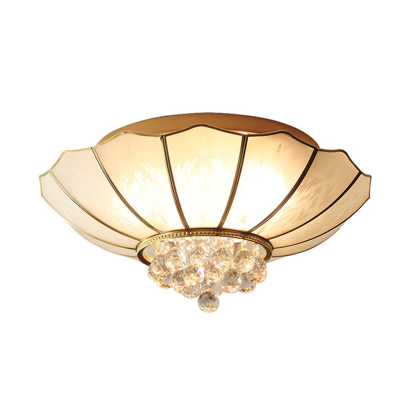 10"/13" W Scalloped Flush Lamp Dining Room Multi Light Vintage White Glass Flush Ceiling Light with Crystal Ball Deco Clearhalo 'Ceiling Lights' 'Close To Ceiling Lights' 'Close to ceiling' 'Flush mount' Lighting' 154845