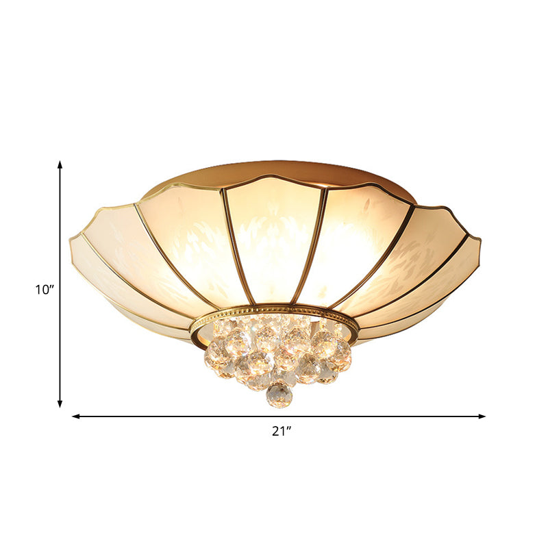 10"/13" W Scalloped Flush Lamp Dining Room Multi Light Vintage White Glass Flush Ceiling Light with Crystal Ball Deco Clearhalo 'Ceiling Lights' 'Close To Ceiling Lights' 'Close to ceiling' 'Flush mount' Lighting' 154846