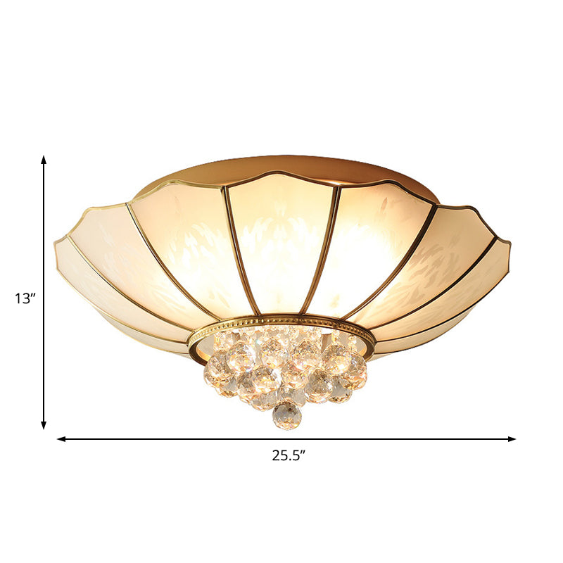 10"/13" W Scalloped Flush Lamp Dining Room Multi Light Vintage White Glass Flush Ceiling Light with Crystal Ball Deco Clearhalo 'Ceiling Lights' 'Close To Ceiling Lights' 'Close to ceiling' 'Flush mount' Lighting' 154847