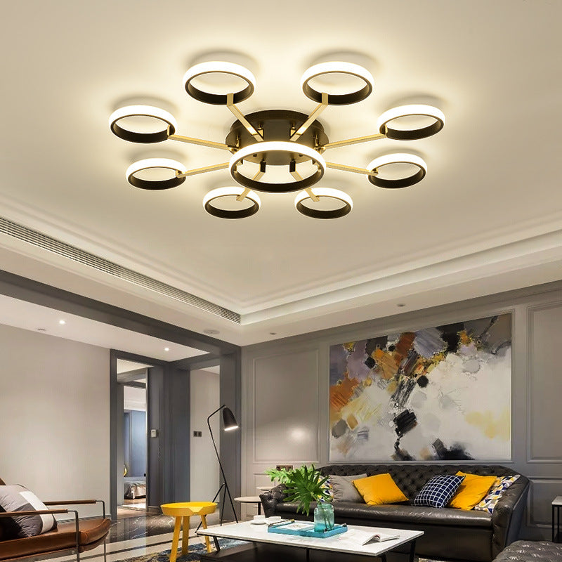 Sputnik Flush Mount Ceiling Modern Acrylic 7/9 Lights Living Room Integrated LED Ceiling Lighting in Black 9 Black Clearhalo 'Ceiling Lights' 'Close To Ceiling Lights' 'Close to ceiling' 'Semi-flushmount' Lighting' 154849