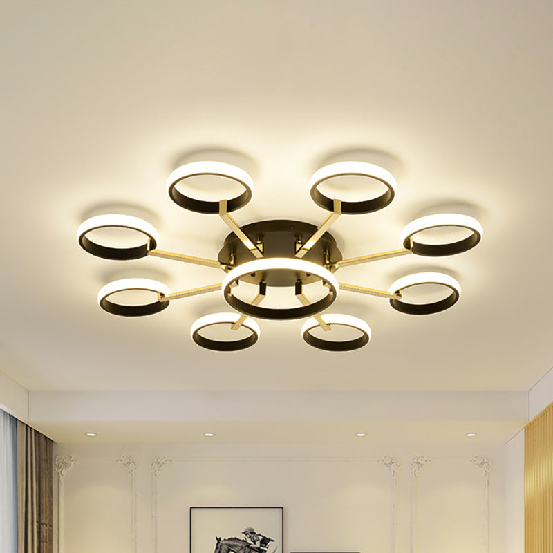 Sputnik Flush Mount Ceiling Modern Acrylic 7/9 Lights Living Room Integrated LED Ceiling Lighting in Black Clearhalo 'Ceiling Lights' 'Close To Ceiling Lights' 'Close to ceiling' 'Semi-flushmount' Lighting' 154850