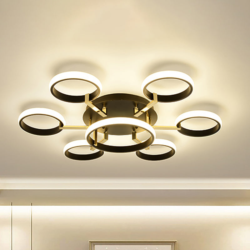 Sputnik Flush Mount Ceiling Modern Acrylic 7/9 Lights Living Room Integrated LED Ceiling Lighting in Black 7 Black Clearhalo 'Ceiling Lights' 'Close To Ceiling Lights' 'Close to ceiling' 'Semi-flushmount' Lighting' 154854