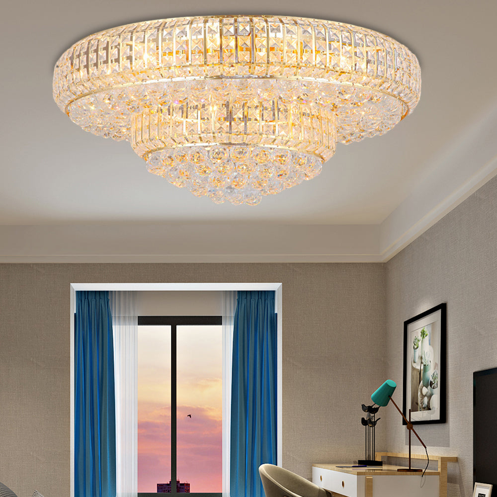 Gold Finish Round Flush Ceiling Light Modern Style Clear Crystal Flush Mount Chandelier for Living Room Clearhalo 'Ceiling Lights' 'Close To Ceiling Lights' 'Close to ceiling' 'Flush mount' Lighting' 154859