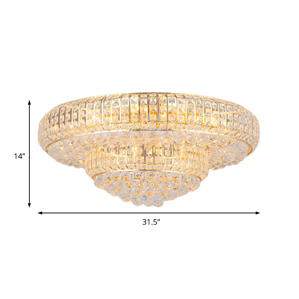 Gold Finish Round Flush Ceiling Light Modern Style Clear Crystal Flush Mount Chandelier for Living Room Clearhalo 'Ceiling Lights' 'Close To Ceiling Lights' 'Close to ceiling' 'Flush mount' Lighting' 154864