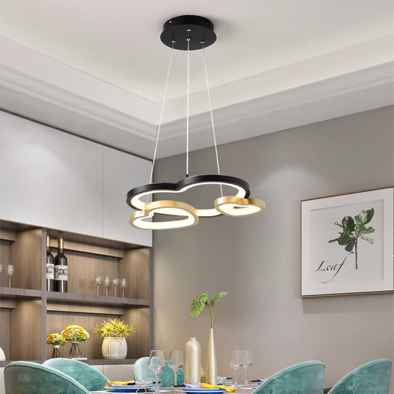 Acrylic Heart-Shaped Chandelier Pendant Light Modern 3-Head LED Hanging Lamp in Black and Gold Black Clearhalo 'Ceiling Lights' 'Chandeliers' 'Modern Chandeliers' 'Modern' Lighting' 154866