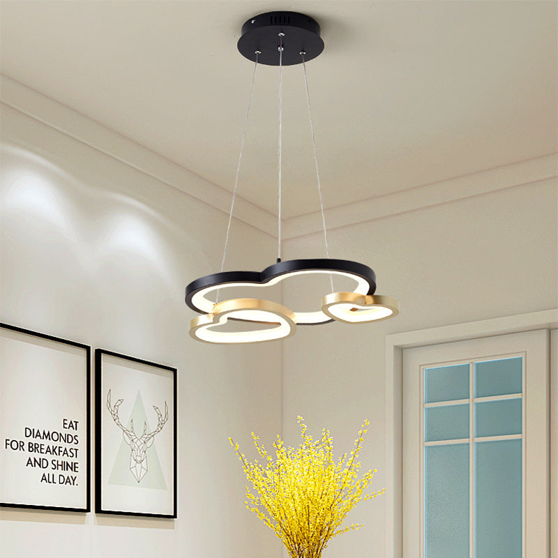 Acrylic Heart-Shaped Chandelier Pendant Light Modern 3-Head LED Hanging Lamp in Black and Gold Clearhalo 'Ceiling Lights' 'Chandeliers' 'Modern Chandeliers' 'Modern' Lighting' 154867