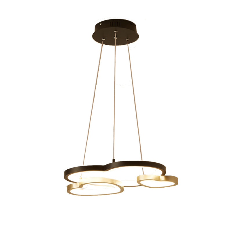 Acrylic Heart-Shaped Chandelier Pendant Light Modern 3-Head LED Hanging Lamp in Black and Gold Clearhalo 'Ceiling Lights' 'Chandeliers' 'Modern Chandeliers' 'Modern' Lighting' 154868