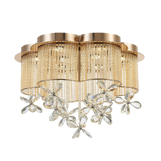 Gold Flower Shade Flushmount Lighting Modern Clear Crystal and Metal LED Flush Pendant Light, 19.5"/23.5" Wide Clearhalo 'Ceiling Lights' 'Close To Ceiling Lights' 'Close to ceiling' 'Flush mount' Lighting' 154892