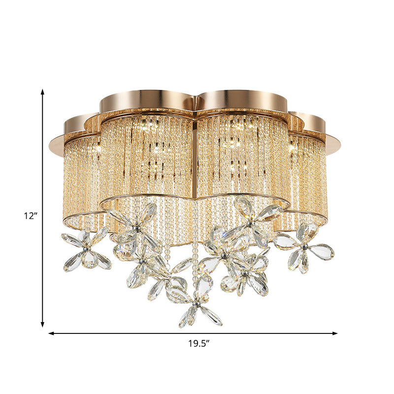 Gold Flower Shade Flushmount Lighting Modern Clear Crystal and Metal LED Flush Pendant Light, 19.5"/23.5" Wide Clearhalo 'Ceiling Lights' 'Close To Ceiling Lights' 'Close to ceiling' 'Flush mount' Lighting' 154893