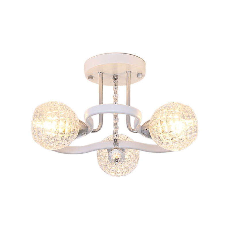 3/5 Lights Ball Semi-Flush Mount Light with Lattice Glass Shade and Crystal Drop Modern Ceiling Light in White Clearhalo 'Ceiling Lights' 'Close To Ceiling Lights' 'Close to ceiling' 'Semi-flushmount' Lighting' 154911