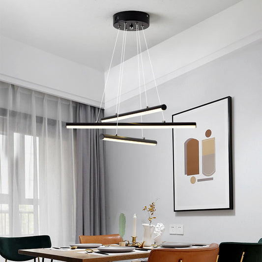LED Dining Room Chandelier with Linear Acrylic Shade Modern Black/Gold Hanging Light Fixture in Warm/White Light Black Clearhalo 'Ceiling Lights' 'Chandeliers' 'Modern Chandeliers' 'Modern' Lighting' 154925
