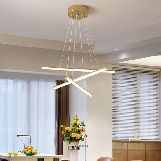 LED Dining Room Chandelier with Linear Acrylic Shade Modern Black/Gold Hanging Light Fixture in Warm/White Light Clearhalo 'Ceiling Lights' 'Chandeliers' 'Modern Chandeliers' 'Modern' Lighting' 154930