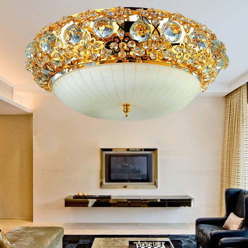 15"/19" W Bowl Semi Mount Lighting Modern Clear Crystal Multi Light Ceiling Fixture with Opal Glass Diffuser in Gold Clearhalo 'Ceiling Lights' 'Close To Ceiling Lights' 'Close to ceiling' 'Flush mount' Lighting' 154954