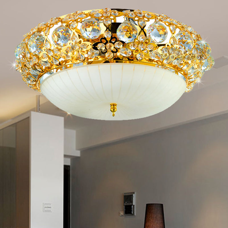 15"/19" W Bowl Semi Mount Lighting Modern Clear Crystal Multi Light Ceiling Fixture with Opal Glass Diffuser in Gold Clearhalo 'Ceiling Lights' 'Close To Ceiling Lights' 'Close to ceiling' 'Flush mount' Lighting' 154958