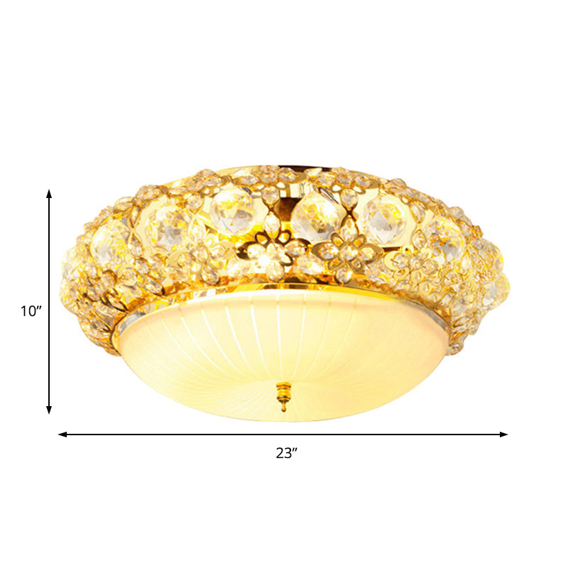 15"/19" W Bowl Semi Mount Lighting Modern Clear Crystal Multi Light Ceiling Fixture with Opal Glass Diffuser in Gold Clearhalo 'Ceiling Lights' 'Close To Ceiling Lights' 'Close to ceiling' 'Flush mount' Lighting' 154962