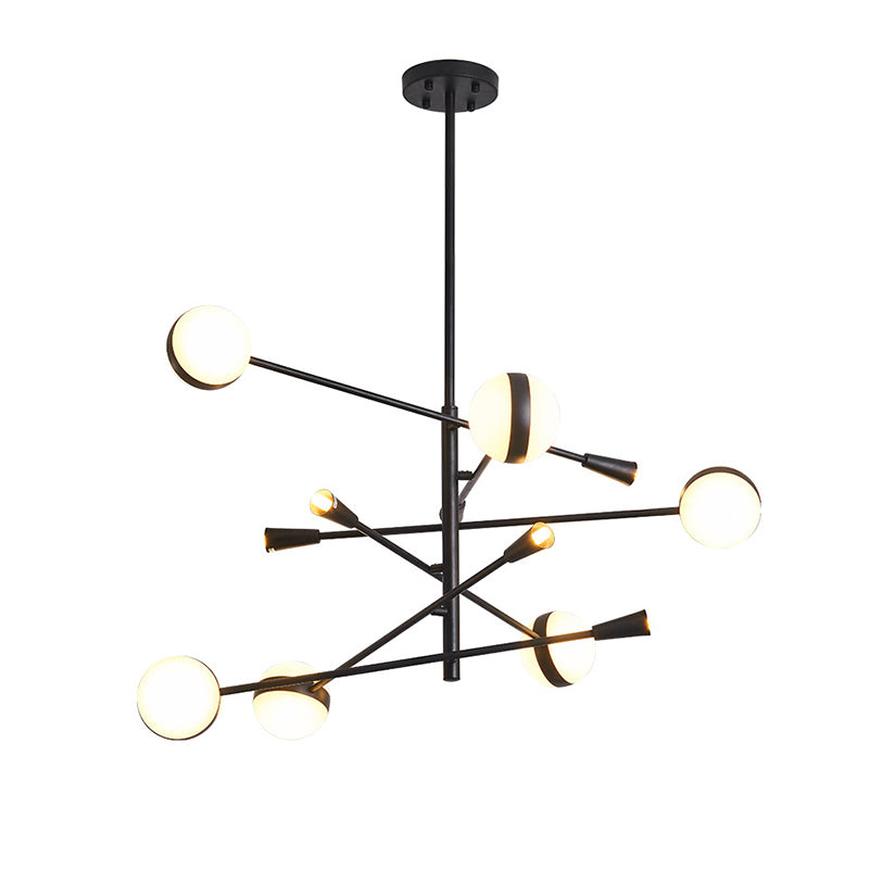 Modern Branch Iron LED Chandelier 10/12-Head Ceiling Pendant with White Glass Ball Shade Clearhalo 'Ceiling Lights' 'Chandeliers' 'Modern Chandeliers' 'Modern' Lighting' 154984