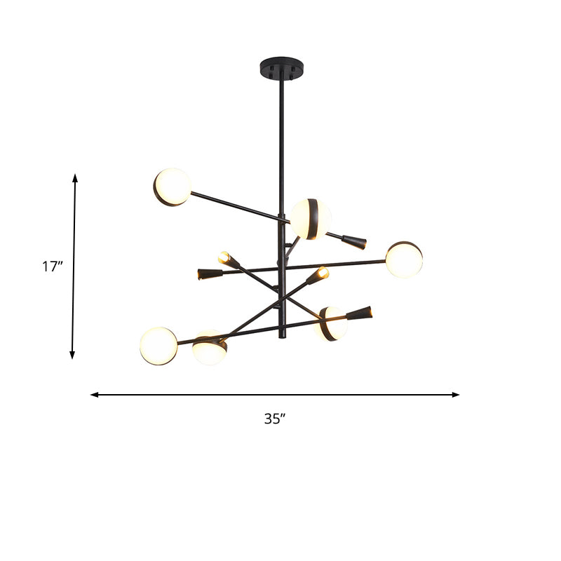 Modern Branch Iron LED Chandelier 10/12-Head Ceiling Pendant with White Glass Ball Shade Clearhalo 'Ceiling Lights' 'Chandeliers' 'Modern Chandeliers' 'Modern' Lighting' 154985