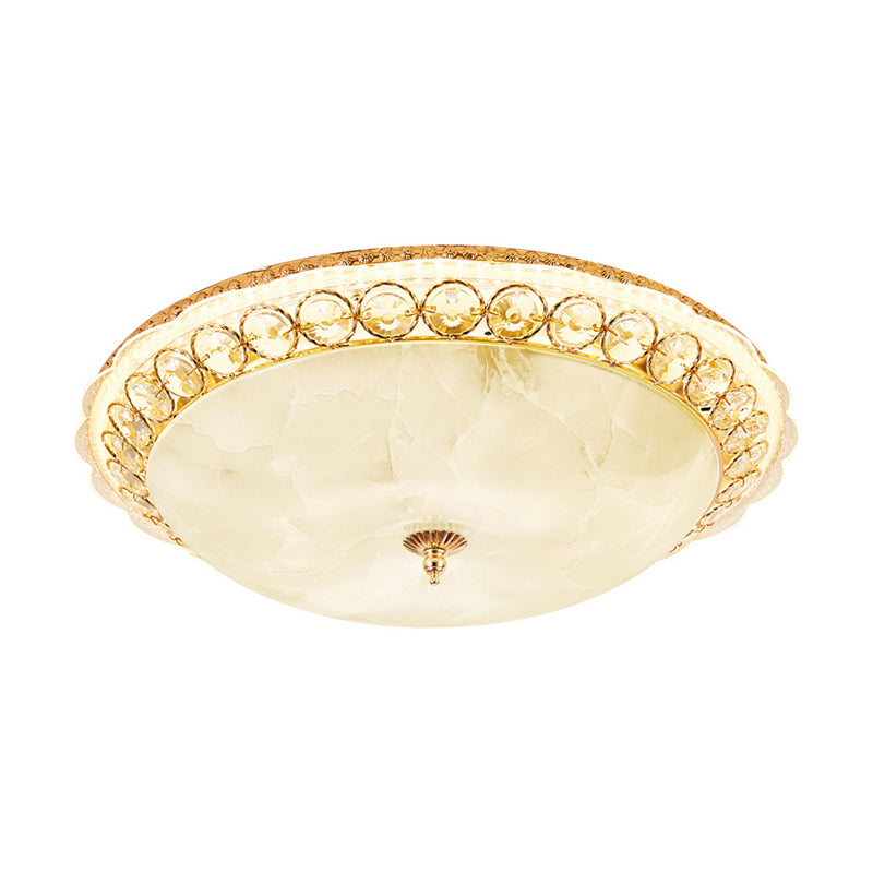 Textured Glass Bowl Flush Mount Lamp Modern LED Flush Ceiling Light with Clear Crystal Accent in Gold, 12"/16" Wide Clearhalo 'Ceiling Lights' 'Close To Ceiling Lights' 'Close to ceiling' 'Flush mount' Lighting' 154998