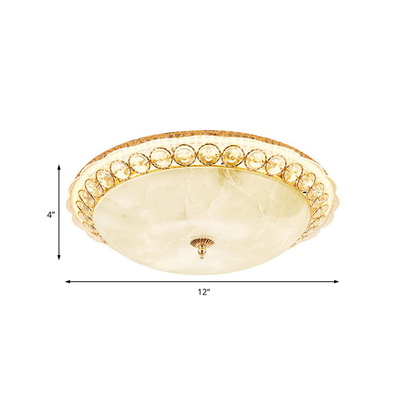 Textured Glass Bowl Flush Mount Lamp Modern LED Flush Ceiling Light with Clear Crystal Accent in Gold, 12"/16" Wide Clearhalo 'Ceiling Lights' 'Close To Ceiling Lights' 'Close to ceiling' 'Flush mount' Lighting' 154999