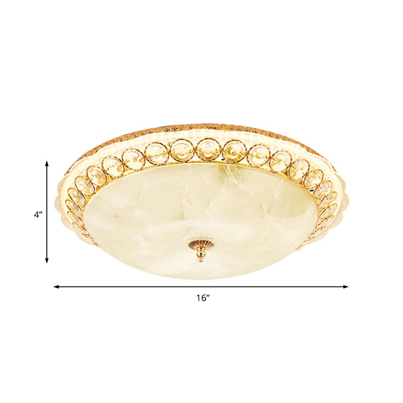 Textured Glass Bowl Flush Mount Lamp Modern LED Flush Ceiling Light with Clear Crystal Accent in Gold, 12"/16" Wide Clearhalo 'Ceiling Lights' 'Close To Ceiling Lights' 'Close to ceiling' 'Flush mount' Lighting' 155000