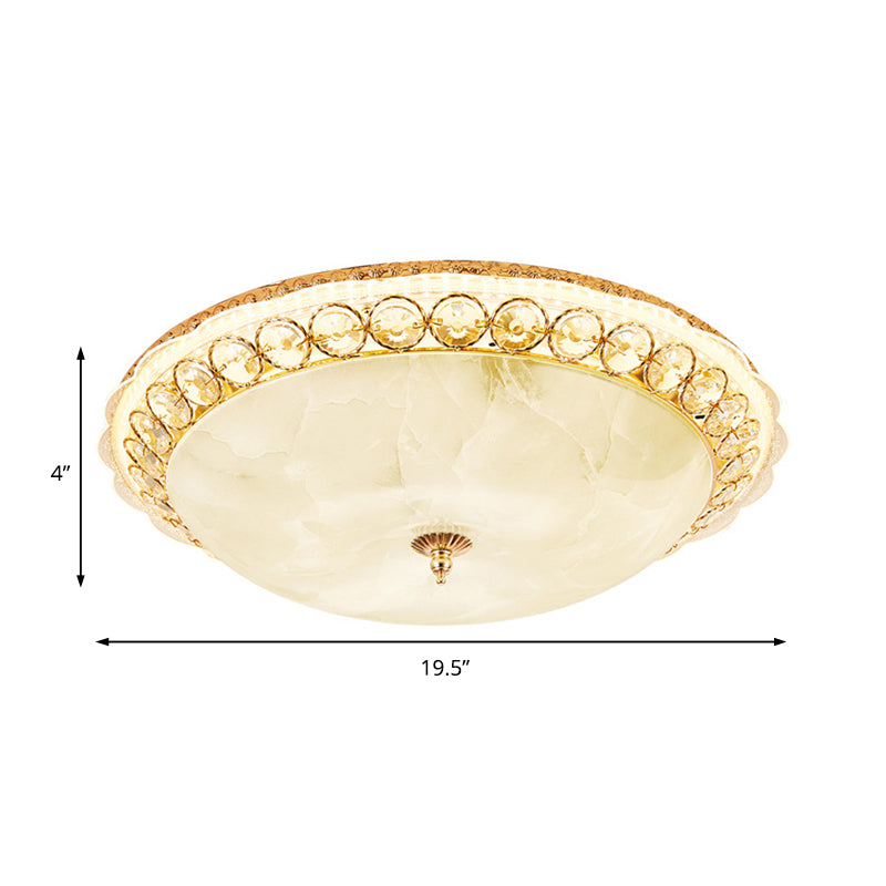 Textured Glass Bowl Flush Mount Lamp Modern LED Flush Ceiling Light with Clear Crystal Accent in Gold, 12"/16" Wide Clearhalo 'Ceiling Lights' 'Close To Ceiling Lights' 'Close to ceiling' 'Flush mount' Lighting' 155001