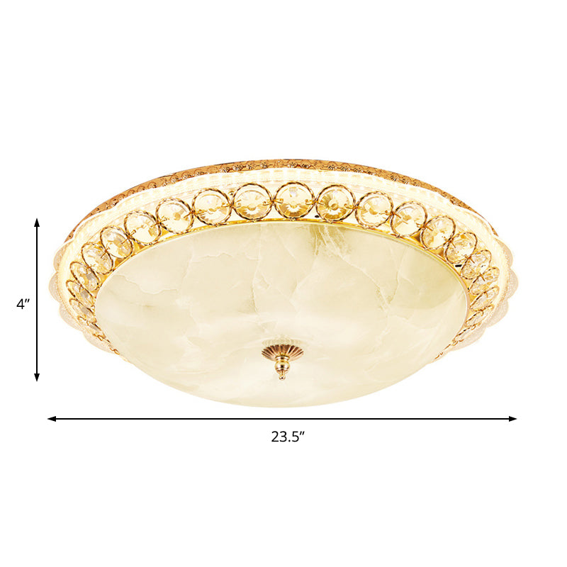 Textured Glass Bowl Flush Mount Lamp Modern LED Flush Ceiling Light with Clear Crystal Accent in Gold, 12"/16" Wide Clearhalo 'Ceiling Lights' 'Close To Ceiling Lights' 'Close to ceiling' 'Flush mount' Lighting' 155002