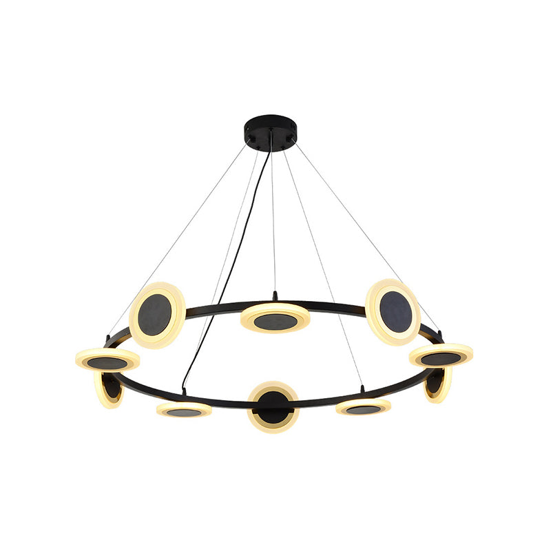 Acrylic Ring Chandelier Pendant Modern 22"/30"/38" Dia 10-Light Black LED Hanging Light with White Glass Shade Clearhalo 'Ceiling Lights' 'Chandeliers' 'Modern Chandeliers' 'Modern' Lighting' 155011