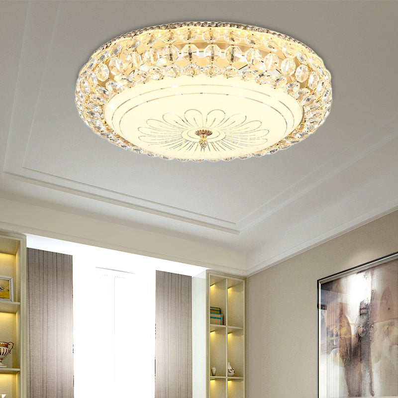 LED Round Ceiling Flush Mount Contemporary Frosted Glass Flush Light with K9 Crystal in Gold, 12"/16" Wide Clearhalo 'Ceiling Lights' 'Close To Ceiling Lights' 'Close to ceiling' 'Flush mount' Lighting' 155019