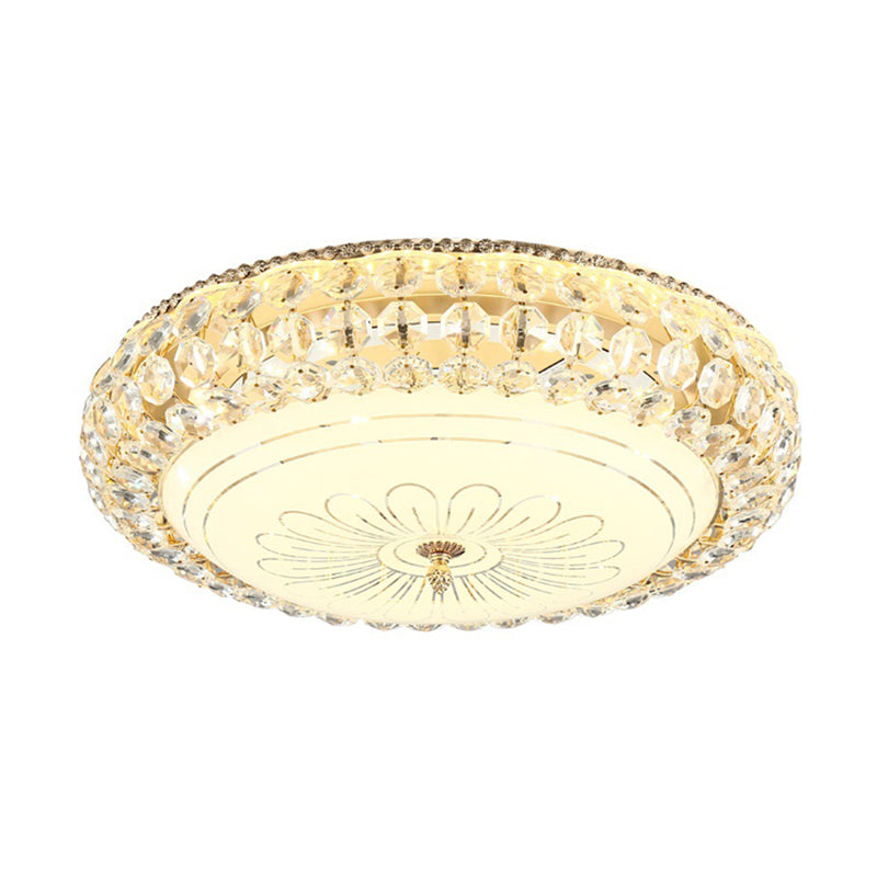 LED Round Ceiling Flush Mount Contemporary Frosted Glass Flush Light with K9 Crystal in Gold, 12"/16" Wide Clearhalo 'Ceiling Lights' 'Close To Ceiling Lights' 'Close to ceiling' 'Flush mount' Lighting' 155026