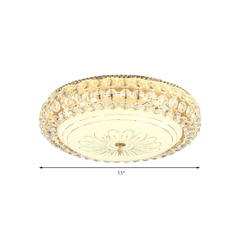 LED Round Ceiling Flush Mount Contemporary Frosted Glass Flush Light with K9 Crystal in Gold, 12"/16" Wide Clearhalo 'Ceiling Lights' 'Close To Ceiling Lights' 'Close to ceiling' 'Flush mount' Lighting' 155027