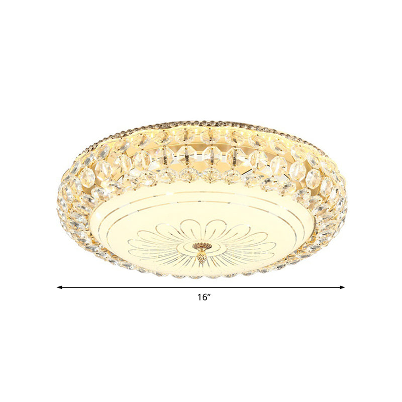 LED Round Ceiling Flush Mount Contemporary Frosted Glass Flush Light with K9 Crystal in Gold, 12"/16" Wide Clearhalo 'Ceiling Lights' 'Close To Ceiling Lights' 'Close to ceiling' 'Flush mount' Lighting' 155028