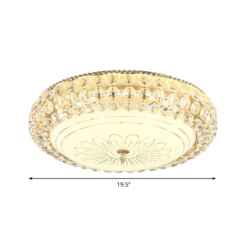 LED Round Ceiling Flush Mount Contemporary Frosted Glass Flush Light with K9 Crystal in Gold, 12"/16" Wide Clearhalo 'Ceiling Lights' 'Close To Ceiling Lights' 'Close to ceiling' 'Flush mount' Lighting' 155029