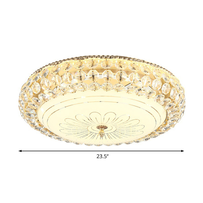 LED Round Ceiling Flush Mount Contemporary Frosted Glass Flush Light with K9 Crystal in Gold, 12"/16" Wide Clearhalo 'Ceiling Lights' 'Close To Ceiling Lights' 'Close to ceiling' 'Flush mount' Lighting' 155030