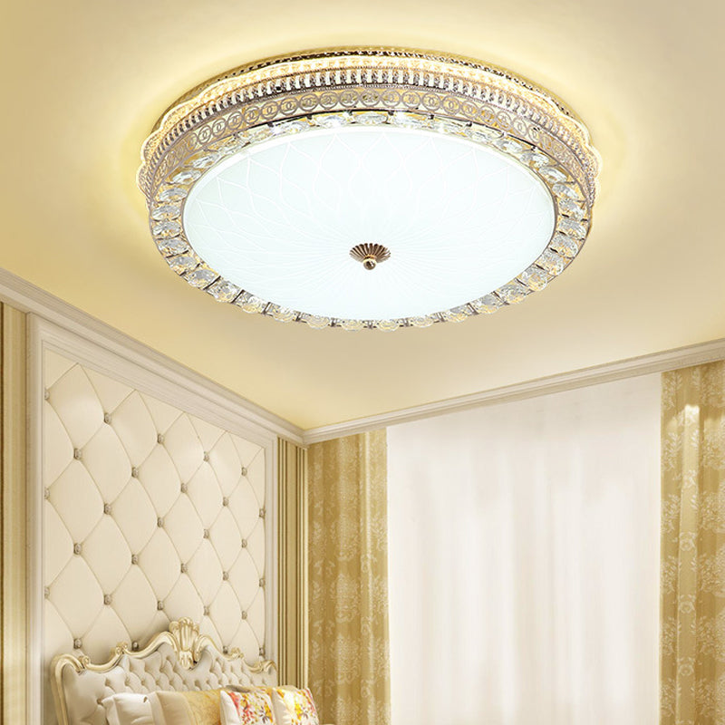 Metal Round Flush Lamp Modern LED Flush Light Fixture with Clear Crystal Accent and Frosted Glass Diffuser in Gold Clearhalo 'Ceiling Lights' 'Close To Ceiling Lights' 'Close to ceiling' 'Flush mount' Lighting' 155038